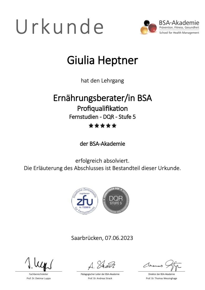 BSA-Urkunde Ernährungsberater/in BSA
